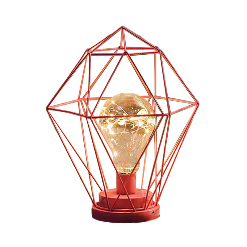 Vivolux | Macaron Diamant/Geometrische Nachtkastlamp ijzeren meisjeskamer LED tafellicht in zwart/roze met gloeidraad van binnen