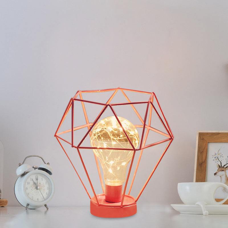 Vivolux | Macaron Diamant/Geometrische Nachtkastlamp ijzeren meisjeskamer LED tafellicht in zwart/roze met gloeidraad van binnen