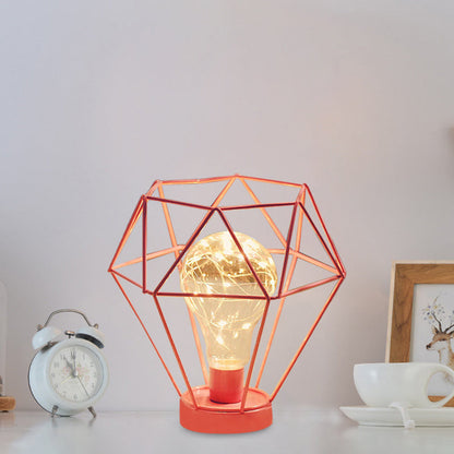 Vivolux | Macaron Diamant/Geometrische Nachtkastlamp ijzeren meisjeskamer LED tafellicht in zwart/roze met gloeidraad van binnen