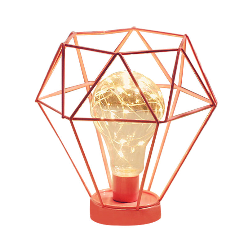 Vivolux | Macaron Diamant/Geometrische Nachtkastlamp ijzeren meisjeskamer LED tafellicht in zwart/roze met gloeidraad van binnen