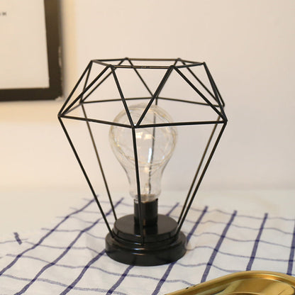 Vivolux | Macaron Diamant/Geometrische Nachtkastlamp ijzeren meisjeskamer LED tafellicht in zwart/roze met gloeidraad van binnen