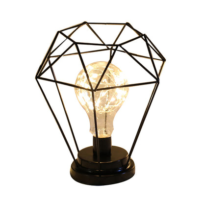 Vivolux | Macaron Diamant/Geometrische Nachtkastlamp ijzeren meisjeskamer LED tafellicht in zwart/roze met gloeidraad van binnen