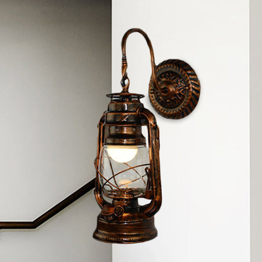 Vivolux | 1 Glühbirne Kerosin Wandmontierte Lichtarmatur Rustikales Bronze Transparentes Glas Beleuchtung für Flur