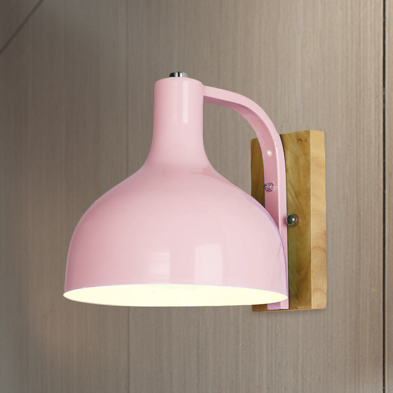 Vivolux | 1 Kopf Wandlampe Moderne Kuppel Shade Metall Wandlicht mit Holzrückplatte in Weiß/Rosa