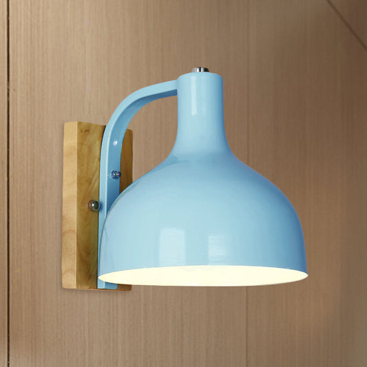 Vivolux | 1 Kopf Wandlampe Moderne Kuppel Shade Metall Wandlicht mit Holzrückplatte in Weiß/Rosa