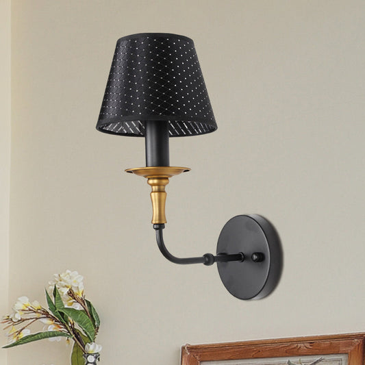 Vivolux | 1 Kopf Konische Wandlampe mit Hohl-Design Industrie Stil Schwarz Stoff Wandbeleuchtung für Flur