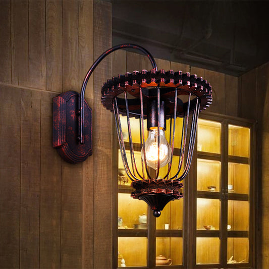 Vivolux | 1 Kopf Wand Sconces Licht Rustikaler Stil Eingekäfigte Schmiedeeisen Wandmontage Licht mit Zahnraddesign in Wetterkupfer