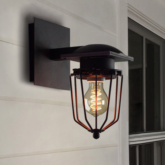 Vivolux | 1 Glühlampe Wandleuchte mit Käfigschirm Metallische Industrie Retro Flur Wandmontage Licht in Schwarz