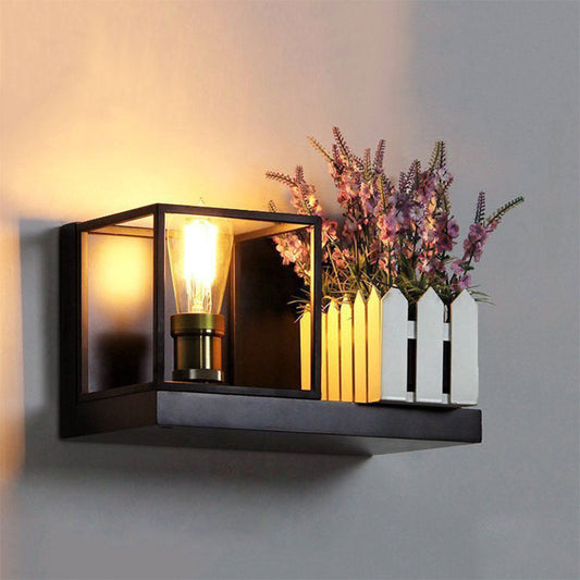 Vivolux | Vierkant Wandlamp Armatuur Industriële Metall Eins Licht Schwarz Wandlampe für Nachtkästen