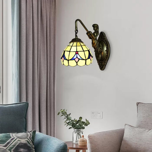 Vivolux | 1 Kopf Dome Wandleuchte Barock Weiß/Beige Glas Wandmontage Beleuchtung mit Meerjungfrau Rückplatte, 6"/8" Breite