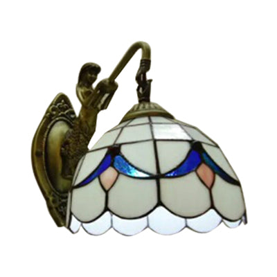 Vivolux | 1 Kopf Dome Wandleuchte Barock Weiß/Beige Glas Wandmontage Beleuchtung mit Meerjungfrau Rückplatte, 6"/8" Breite
