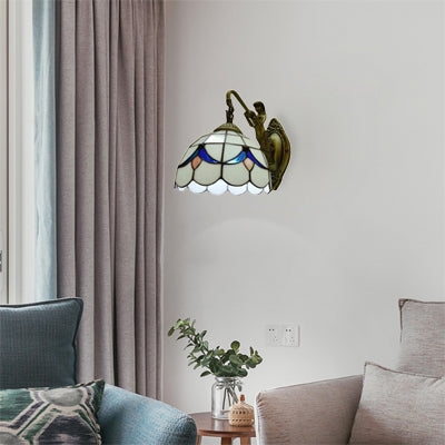 Vivolux | 1 Kopf Dome Wandleuchte Barock Weiß/Beige Glas Wandmontage Beleuchtung mit Meerjungfrau Rückplatte, 6"/8" Breite