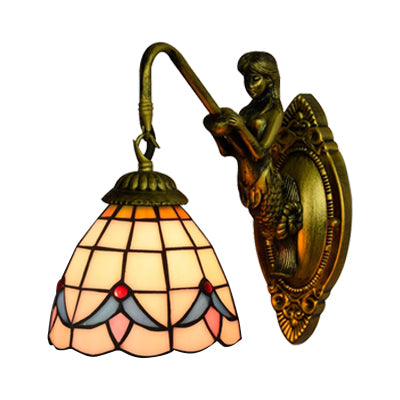 Vivolux | 1 Kopf Dome Wandleuchte Barock Weiß/Beige Glas Wandmontage Beleuchtung mit Meerjungfrau Rückplatte, 6"/8" Breite