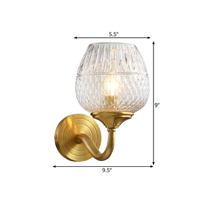 Vivolux | 1 Licht Wandverlichting Traditionele Binnen Wandlamp met Bekercoronale Helder Geruit Glazen Schaduw in Messing