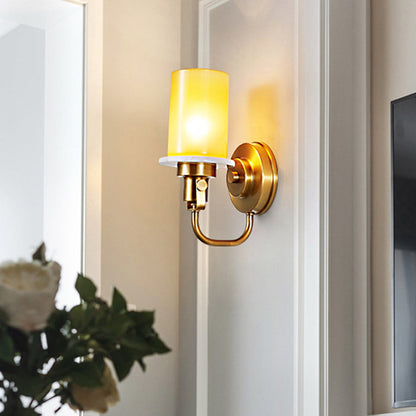 Vivolux | Kolonialstil Zylinder Wandleuchten 1 Kopf Gelbes Glas Wandleuchte in Messing