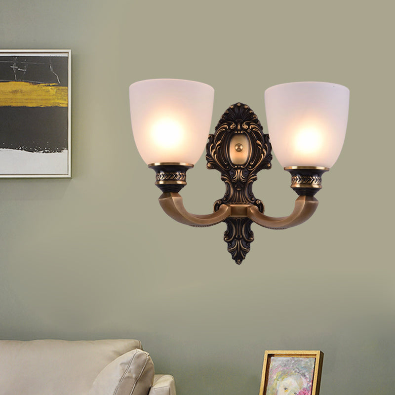 Vivolux | Dome Frosted Glass Wandmontage Lichtarmatuur Klassieke Stijl 1/2 Koppen Slaapkamer Wandverlichting in Messing