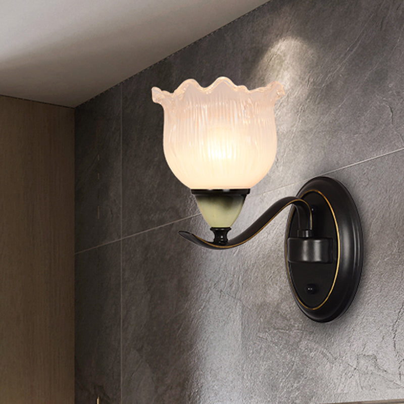 Vivolux | Klar Gerippte Glas Blumen Wandleuchte Landhaus 1/2 Lichter Wohnzimmer Wandmontage Beleuchtung in Schwarz