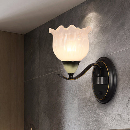 Vivolux | Klar Gerippte Glas Blumen Wandleuchte Landhaus 1/2 Lichter Wohnzimmer Wandmontage Beleuchtung in Schwarz