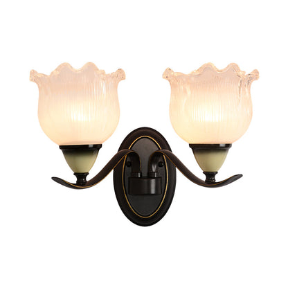 Vivolux | Klar Gerippte Glas Blumen Wandleuchte Landhaus 1/2 Lichter Wohnzimmer Wandmontage Beleuchtung in Schwarz