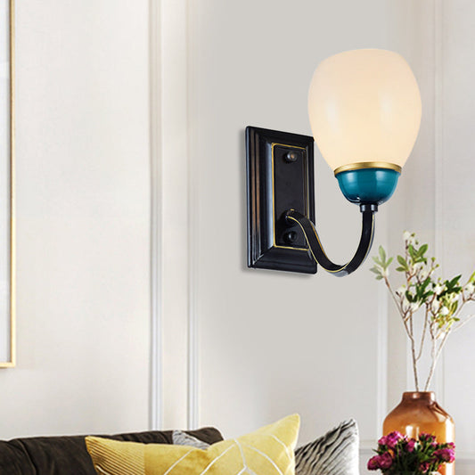 Vivolux | 1/2-Head Globe Wandlamp Fixture Plattelands Zwart en Blauw Opal Glas Wandlicht Sconces met Gebogen Arm