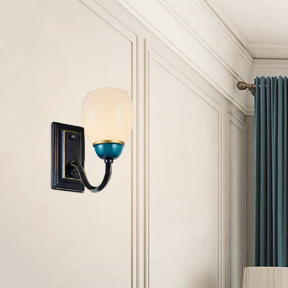 Vivolux | 1/2-Head Globe Wandlamp Fixture Plattelands Zwart en Blauw Opal Glas Wandlicht Sconces met Gebogen Arm