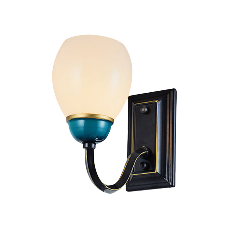 Vivolux | 1/2-Head Globe Wandlamp Fixture Plattelands Zwart en Blauw Opal Glas Wandlicht Sconces met Gebogen Arm