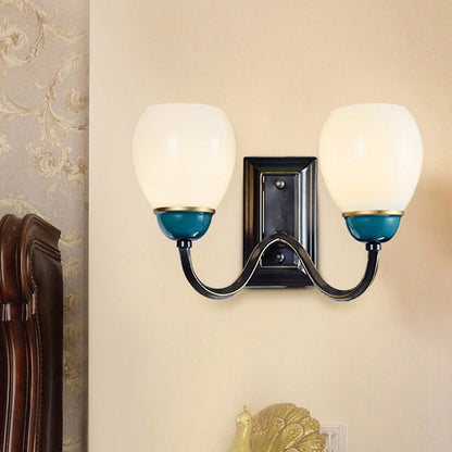 Vivolux | 1/2-Head Globe Wandlamp Fixture Plattelands Zwart en Blauw Opal Glas Wandlicht Sconces met Gebogen Arm