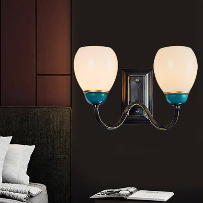 Vivolux | 1/2-Head Globe Wandlamp Fixture Plattelands Zwart en Blauw Opal Glas Wandlicht Sconces met Gebogen Arm
