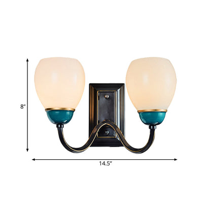 Vivolux | 1/2-Head Globe Wandlamp Fixture Plattelands Zwart en Blauw Opal Glas Wandlicht Sconces met Gebogen Arm