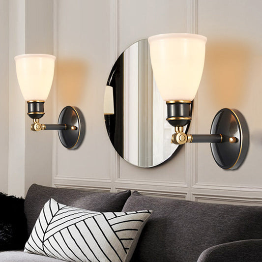 Vivolux | Tapered Weißes Glas Wandleuchtengehäuse Ländlich 1 Licht Schlafzimmer Wandanbauleuchte in Messing