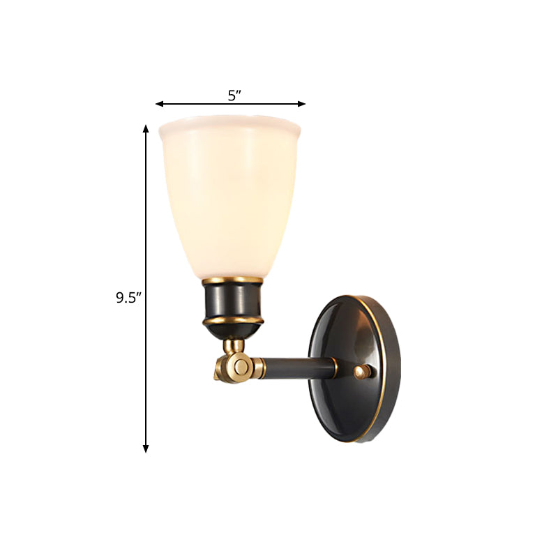 Vivolux | Tapered Weißes Glas Wandleuchtengehäuse Ländlich 1 Licht Schlafzimmer Wandanbauleuchte in Messing