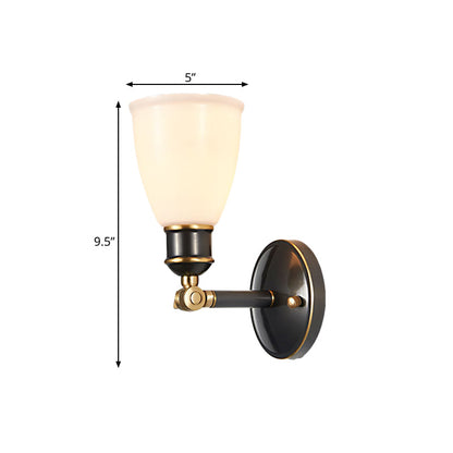 Vivolux | Tapered Weißes Glas Wandleuchtengehäuse Ländlich 1 Licht Schlafzimmer Wandanbauleuchte in Messing