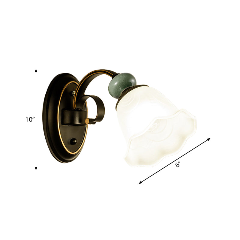 Vivolux | 1/2 Lampen Wandmontierte Licht Retro Stil Blume Frosted Glas Wandbeleuchtung Ideen in Schwarz mit schwingendem Arm