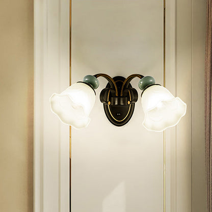 Vivolux | 1/2 Lampen Wandmontierte Licht Retro Stil Blume Frosted Glas Wandbeleuchtung Ideen in Schwarz mit schwingendem Arm