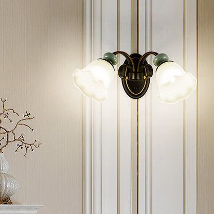 Vivolux | 1/2 Lampen Wandmontierte Licht Retro Stil Blume Frosted Glas Wandbeleuchtung Ideen in Schwarz mit schwingendem Arm