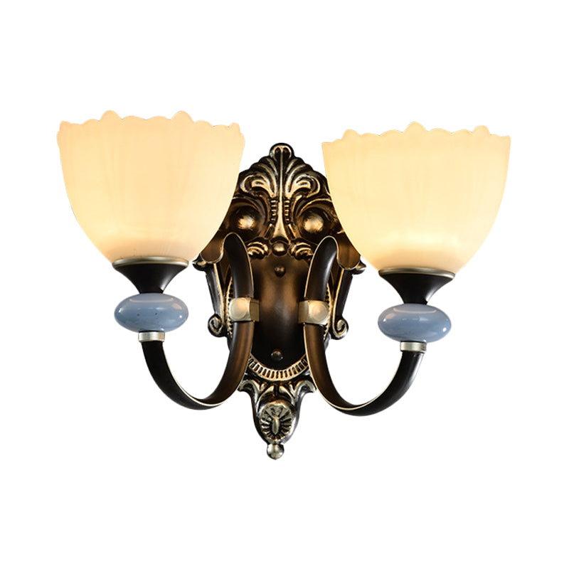 Vivolux | 1/2-Head Wandleuchte Landhaus Flur Wandbeleuchtung mit Schalen aus satiniertem Glas in Schwarz