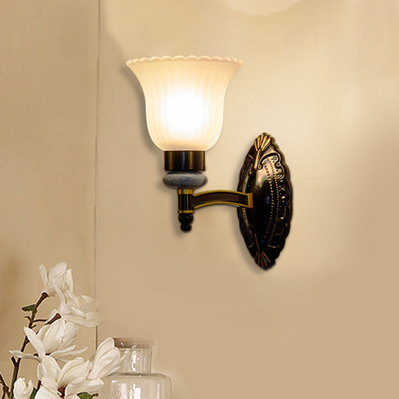 Vivolux | Country Bell Wandmontage Lichtarmatuur 1/2-Licht Frosted Glas Wandlamp in Zwart
