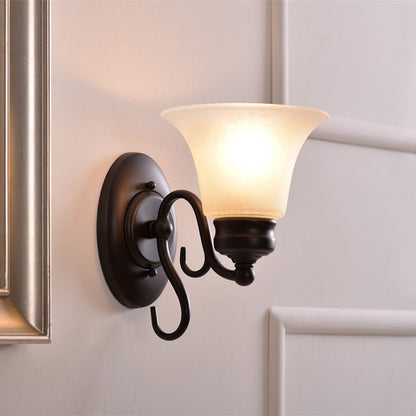 Vivolux | Bell Weiße Glas Wandleuchte Landhausstil 1 Licht Innen Wandmontage Lampenarmatur in Schwarz