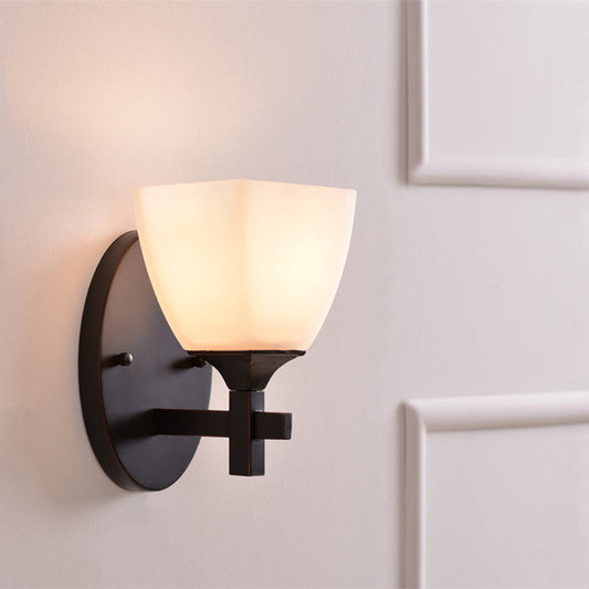 Vivolux | Trapezium Binnen Wandlamp Traditioneel Crème Glas 1 Licht Zwarte Wandlamp Verlichting