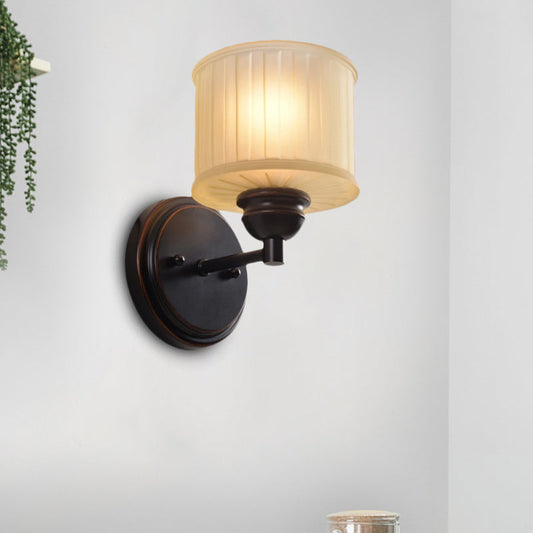 Vivolux | 1 Glühbirne Kleine Trommel Wandleuchte Landhausstil Schwarze Oberfläche Tan Glas Wandmontierte Lampe