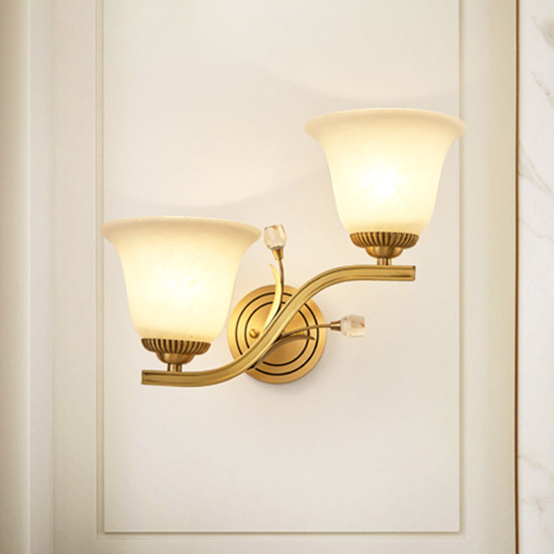 Vivolux | Messing-Finish 1/2-Licht Wandlampe Kolonial Frosted Glass Glocken Auf Wandlampen Leuchte für Flur