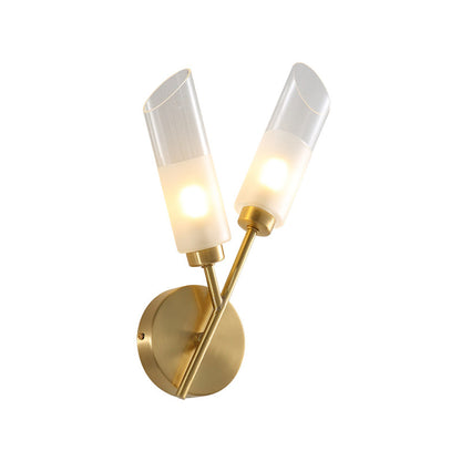 Vivolux | 2 Glühbirnen Röhren Wandmontage Lampe Traditionelle Messingausführung Klar Glas Wandlicht für Innenräume