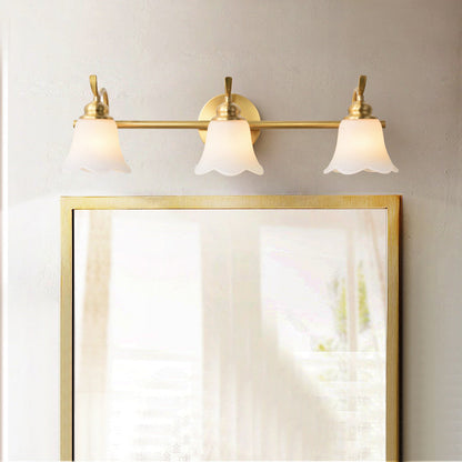 Vivolux | 2/3 Lampen Vanity Wand Licht Traditionelle Badezimmer Wand Sconces Lampe mit Blumen Creme Glas Schirm in Messing