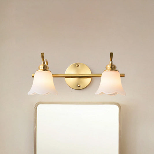 Vivolux | 2/3 Lampen Vanity Wand Licht Traditionelle Badezimmer Wand Sconces Lampe mit Blumen Creme Glas Schirm in Messing
