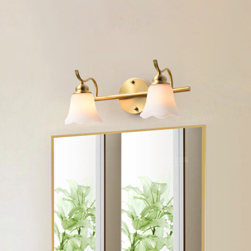 Vivolux | 2/3 Lampen Vanity Wand Licht Traditionelle Badezimmer Wand Sconces Lampe mit Blumen Creme Glas Schirm in Messing