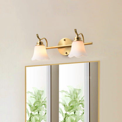 Vivolux | 2/3 Lampen Vanity Wand Licht Traditionelle Badezimmer Wand Sconces Lampe mit Blumen Creme Glas Schirm in Messing