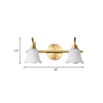 Vivolux | 2/3 Lampen Vanity Wand Licht Traditionelle Badezimmer Wand Sconces Lampe mit Blumen Creme Glas Schirm in Messing