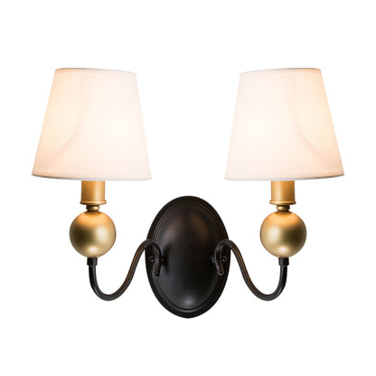 Vivolux | Tapered Fabric Wand Sconces Licht Landelijk 1/2-Bulb Slaapkamer Wandmontage Verlichting in Wit/Beige met Gebogen Arm
