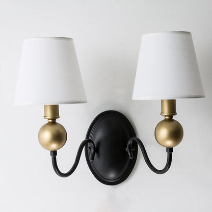 Vivolux | Tapered Fabric Wand Sconces Licht Landelijk 1/2-Bulb Slaapkamer Wandmontage Verlichting in Wit/Beige met Gebogen Arm