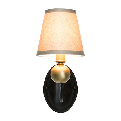 Vivolux | Tapered Fabric Wand Sconces Licht Landelijk 1/2-Bulb Slaapkamer Wandmontage Verlichting in Wit/Beige met Gebogen Arm